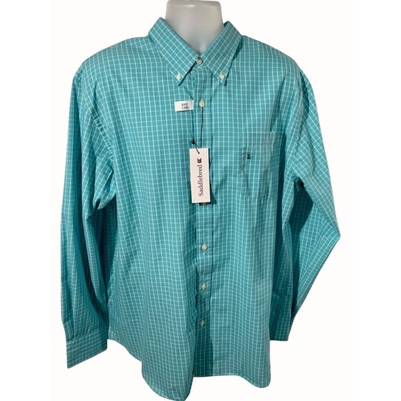 Saddlebred Mens Classic Fit Cotton Turquoise Checkered Long Sleeve Shirt NEW XL - Picture 1 of 9